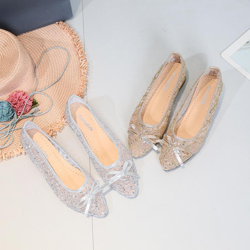 Sweet Flats for Women Summer Casual Slip on Pointed Toe Leisure Shoes for Women Solid Butterfly Knot Platform Flats Plus Size