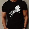 Herren Schwarz T Shirt Flame Horse Grafik Baumwolle Freizeit Kurzarm Oberteil Vintage Versatile Unisex Homme Breathable