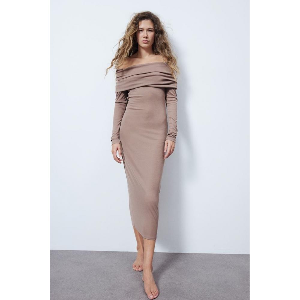

H M Foldover Edge Off Shoulder Dress Grey