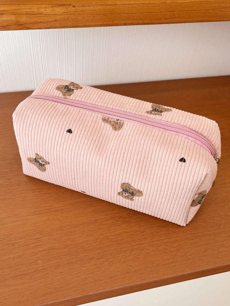 Corduroy Bear Pencil Bag Makeup Bag Large Capacity Multi functional Storage Bag Lipstick Makeup Brush Storage Bag