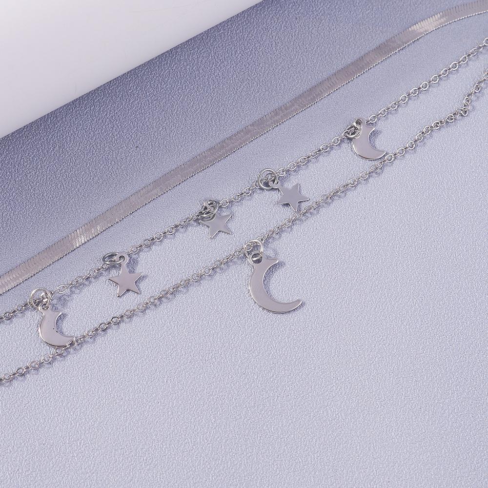 New Silver Color Anklets for Women Girls Multiple Layers Moon Star Ankle Bracelet Chain Foot Jewelry Gift