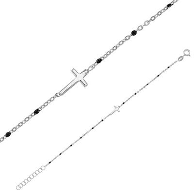 [R4981] - Handmade Silver Bracelet 'Cross' Black Silver (rhodium) - 13x6mm