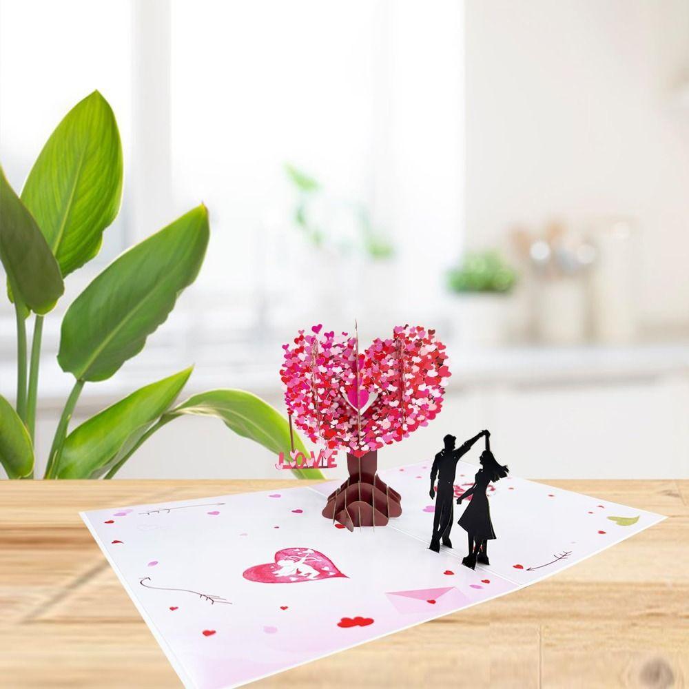 Elegant 3D Heart Tree Greeting Card Paper Sculpture Wedding Blessing Card  Party Accessories