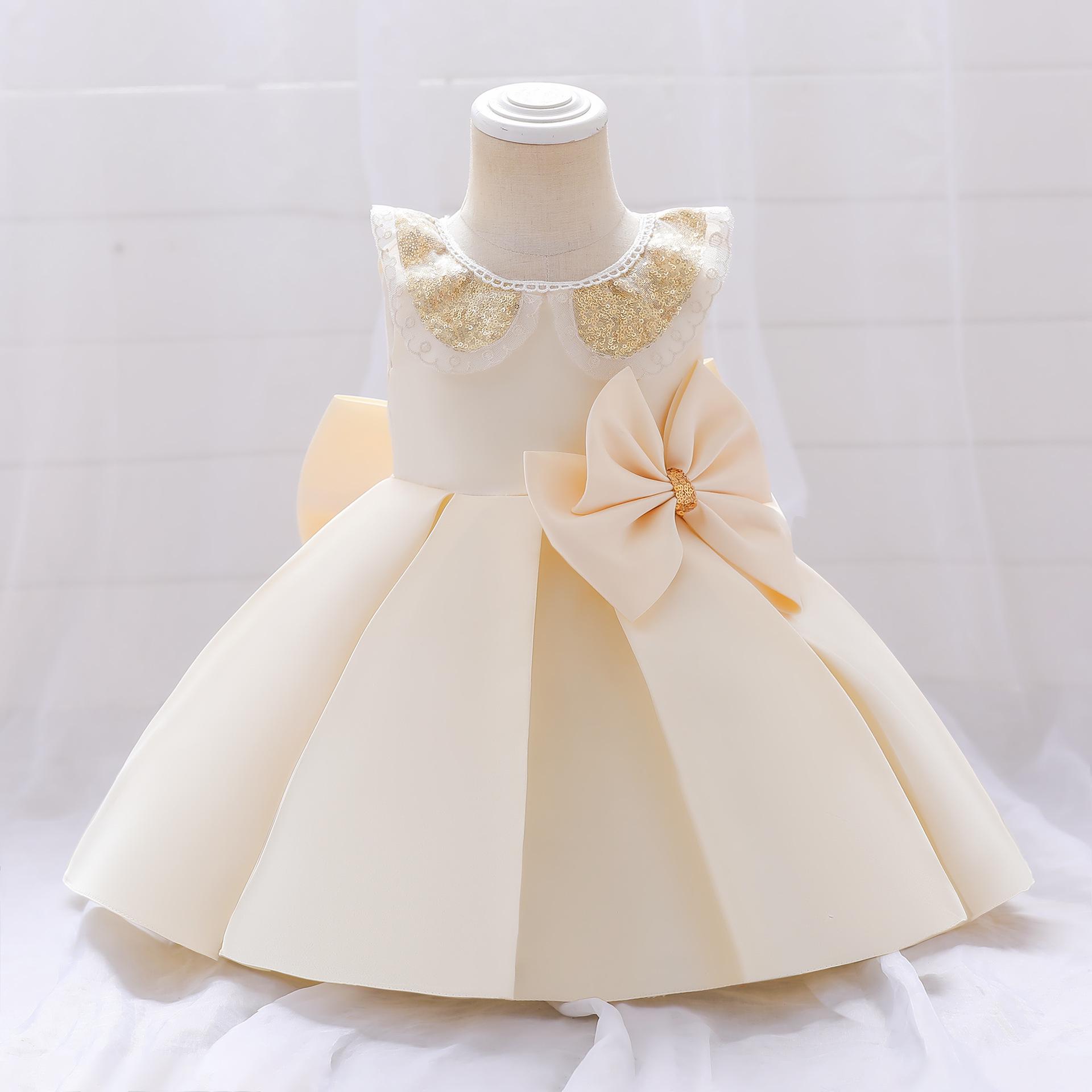 

2025 Girls Princess Formal Dress with Big Bow and Puffy Satin Skirt for Toddlers and Young Kids 90cm 18-24M