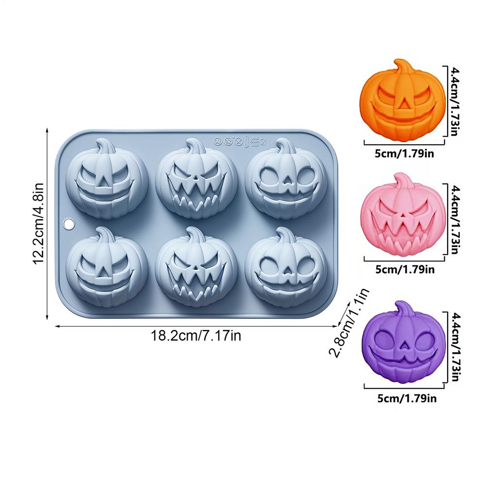 6-Cavity Silicone Pumpkin Mold, Non-Stick Baking Mold for Halloween Thanksgiving, Reusable Candy Chocolate Cake Soap Mold