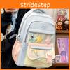 Cute Color Blocked Striped Cartoon Embroidery Student Backpack With Star Decor For Students