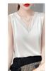 Damska biała satynowa kamizelka z dekoltem w serek: 2025 Lato Bez Rękawów Casualowy Top