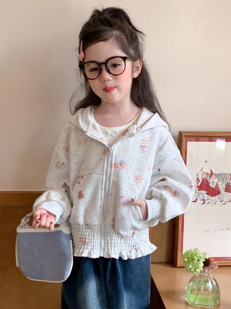 2025 Girls' Floral Hooded Cardigan - Spring/Autumn Sweatshirt for Kids