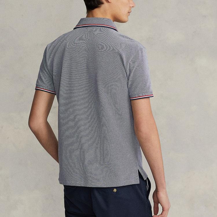 Polo Ralph Lauren SS22 Gestreiftes Detail Logo Bestickt Slim Fit Kurzarm Poloshirt Herren Oberteile Grau MNPOKNI1N821833-410