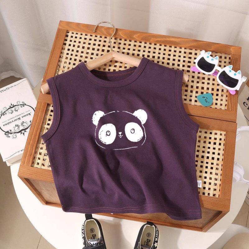 Summer Kids Cotton Cartoon Panda Sleeveless Vest Boys Girls Baby Breathable Top 80