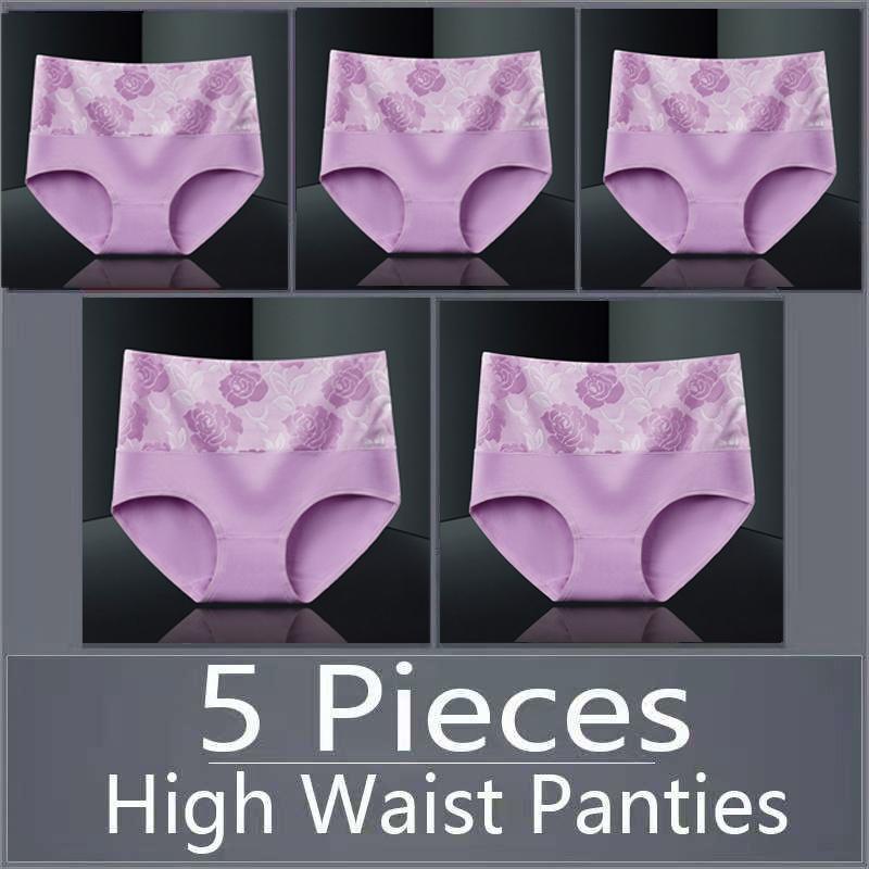 5pcs Women's Panties Pure Cotton Breathable High Waisted Panties Women's Plus Size Underwear