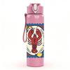 1PC Vintage Lobster Stamp Art 750ml Color Plastic Sports Water Bottle Leakproof Flip Straw Lid Suitable for Sports Office Home Use