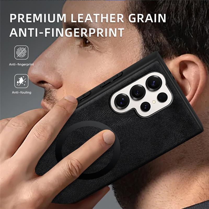 Leather Magnetic Phone Case For Samsung Galaxy S25 S24 S23 S22 S21 S20 Ultra Plus FE For Magsafe Wireless Charging Cover Fundas