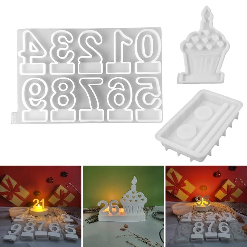 Birthday Cake Silicones Molds Sqaure Base Molds, Number Silicones Molds for Candle Holder Tealight Holder Decorations