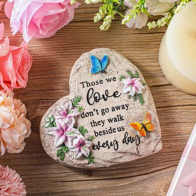 Memorial Garden Stone Resin Love Heart Shaped Stone Sympathy Gift Outdoor Memorial Ornament for Bereavement Loss of Loved One Condolence Gifts