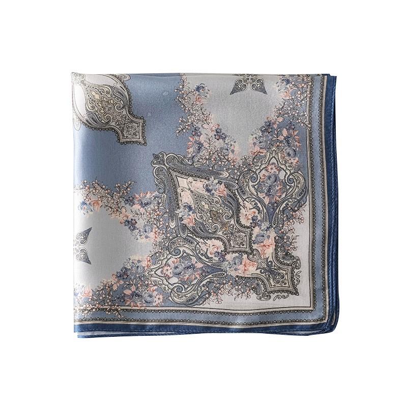 100% Pure Silk Square Scarf Women Floral Print Lightweight Neck Elegant Accessory In 53x53cm