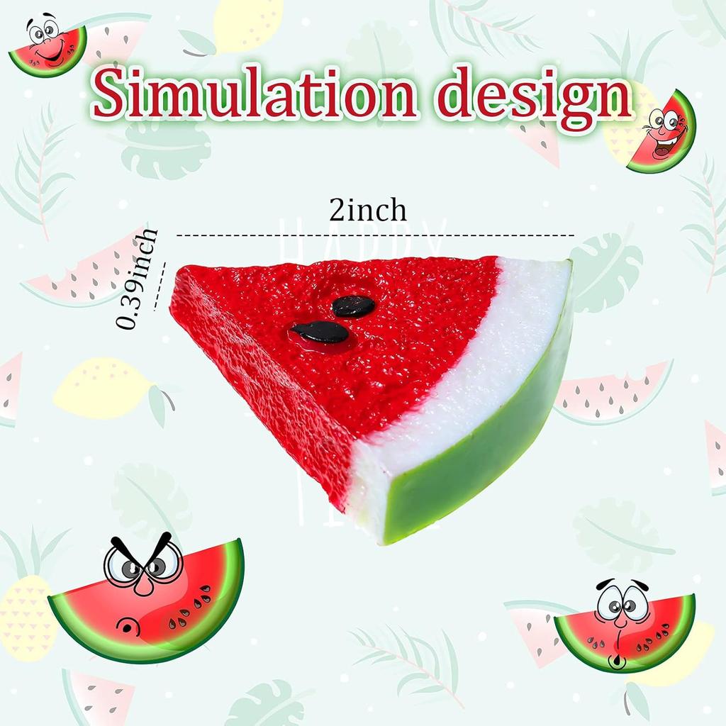 WILLBOND 12 Pieces Realistic Fake Watermelon Slices, Red, 1.96" x 0.39" Round, Summer Thematic Decorations for Kitchen, Party, Wedding