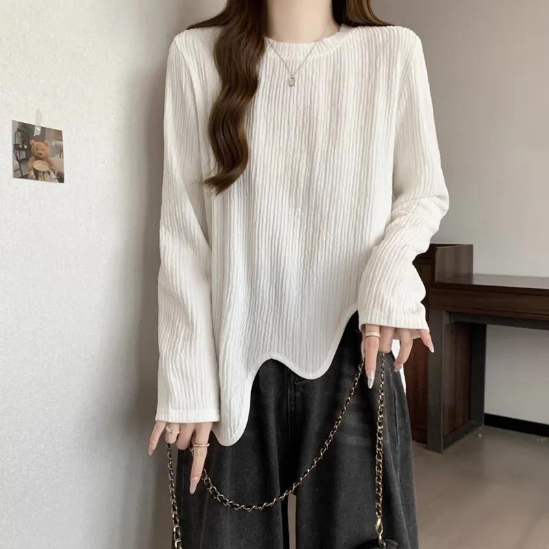 Large Size Raglan Long-sleeved T-shirt Ladies's Autumn and Winter Design Sense Niche Blouse Loose Bottoming Shirt