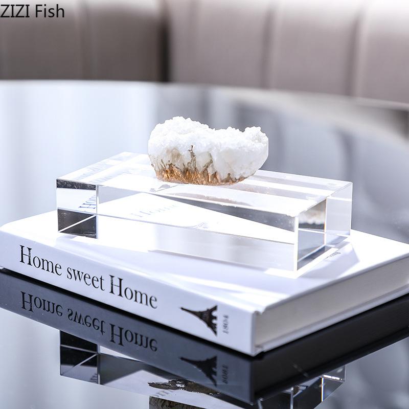Square Transparent Crystal Base Modern Crafts Desk Decoration Creative Crystal Geometry Artwork Ornaments Room Aesthetic Decor