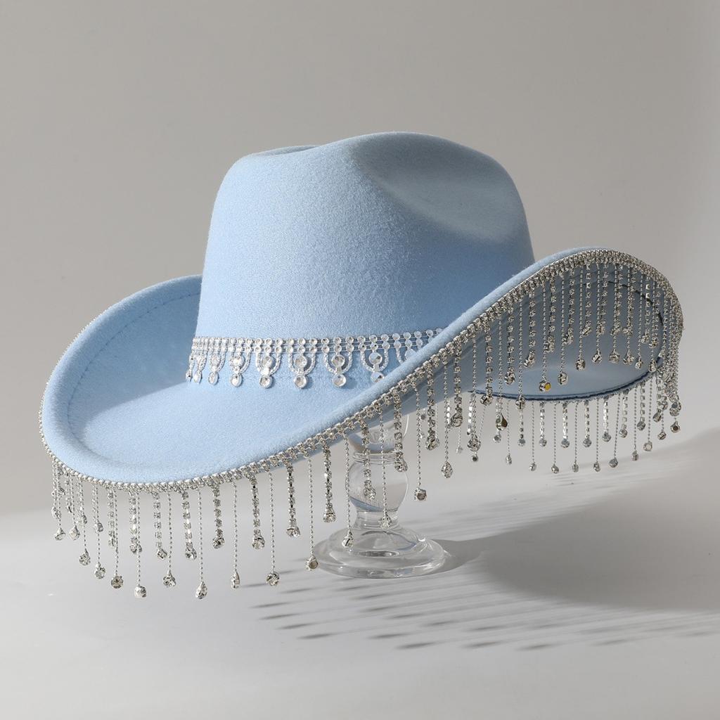 Popular Women's British Elegant Hat with Luxurious Rhinestone Chain and Rhinestone Tassels for Engagement and Vacation
