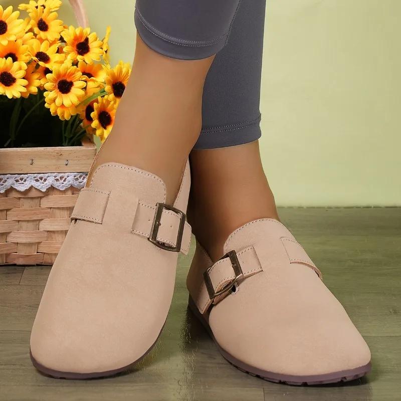 Fashion Women's Slippers Closed Toe Round Toe Autumn 2024 Versatile Hot Selling Retro Solid Color Flat Bottom Women's Slingback Shoes