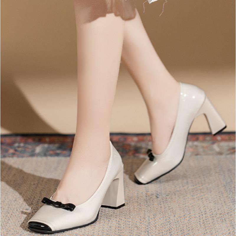Spring Fashion New Style Square Toe Pumps Elegant Shallow Mouth High Heels Square Toe Color Matching Comfortable Women's Shoes