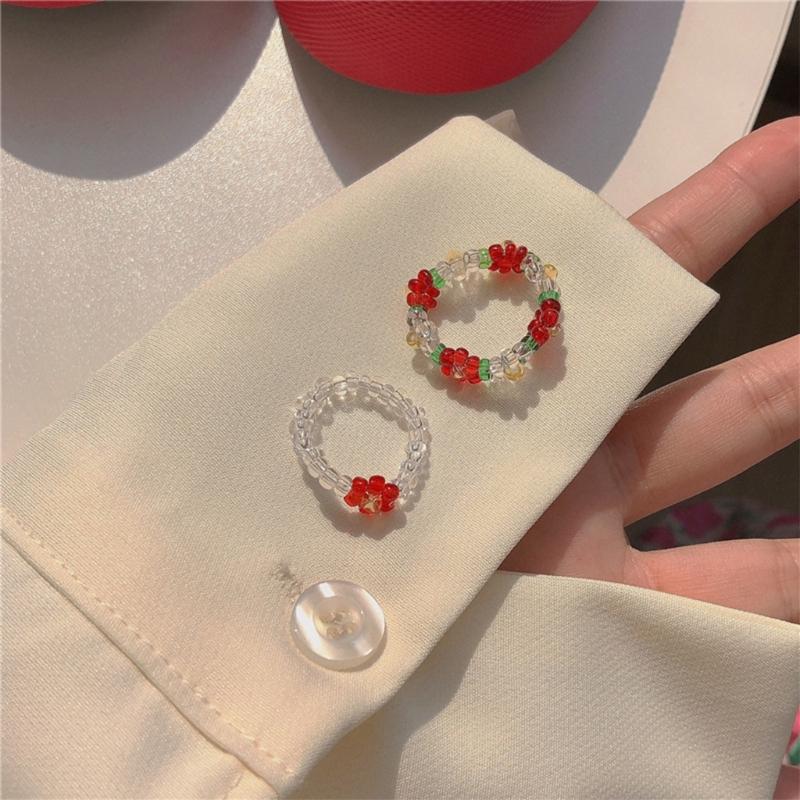 Vibrant Beaded Rings with Elastic Fit Delicate Flower Rings Ideal for Fashion Forward Women and DIY Jewelry Fan
