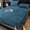 Yumuşak Sıcak Peluş Fitted Sheet Elastik Yatak Örtüsü Kabarık Mercan Polar Yatak Örtüsü Kış Çift Lüks Çift Kişilik Yatak Örtüsü