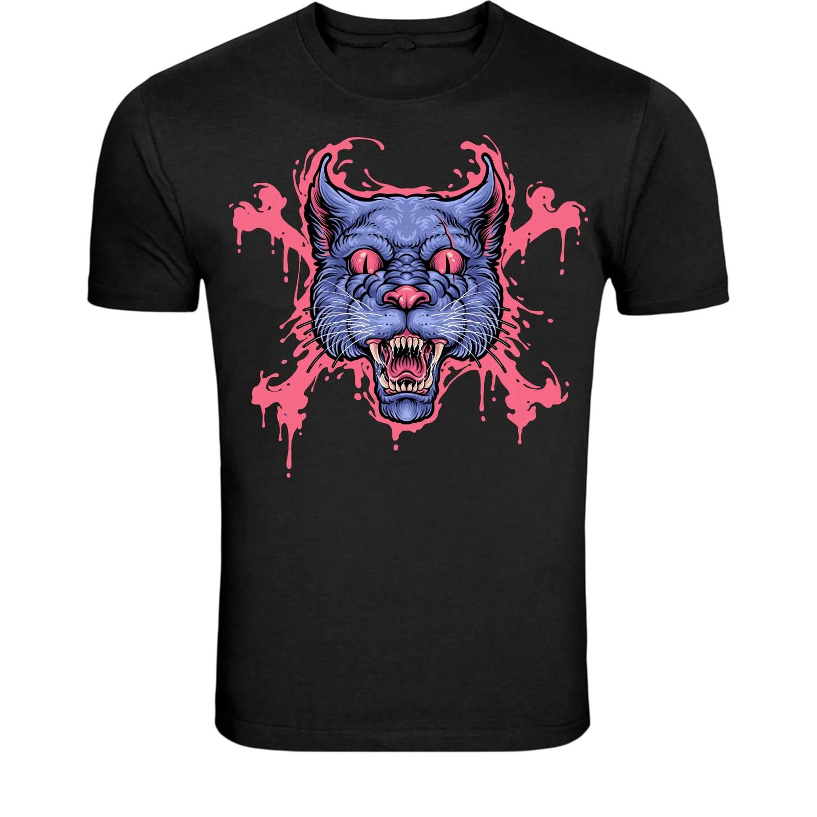Demon Cat Skull T-Shirt - Evil Cat Horror Graphic Tee XXXL