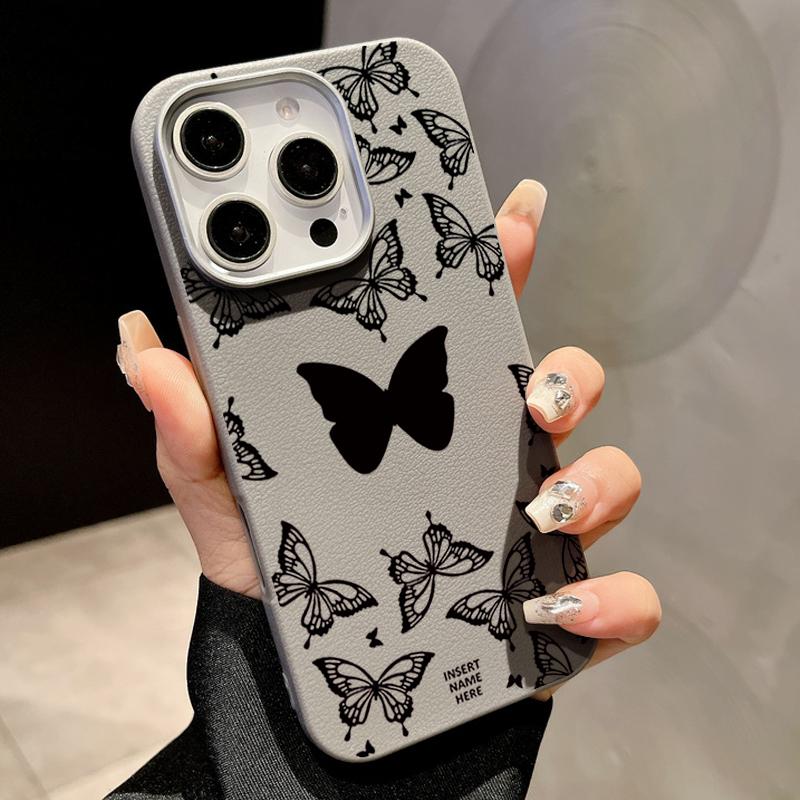 Leather Texture Silicone Case For iPhone 16 16e 15 Pro Max 14 13 12 11 ShockProof Butterfly Magnetic Soft Case Cover