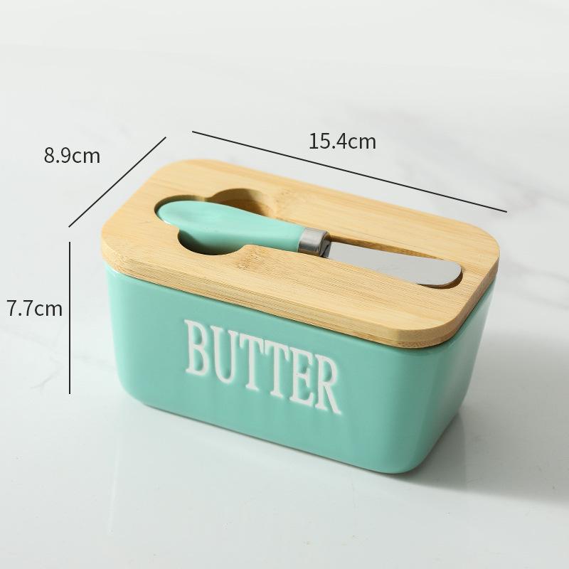 European-Style Ceramic Butter Dish with Lid - Cheese Storage Box for Fresh-Keeping In Kitchen