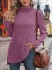 Women's Fashion Oversized High-Neck Split-Front Ribbed T-Shirt Top