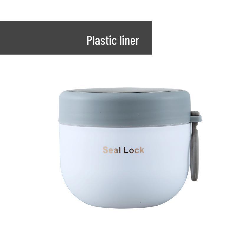 Tragbarer 304 Edelstahl Isolierter Frühstücksbecher mit Löffel - Mikrowellengeeigneter Haferflocken-, Suppen- und Milchbecher