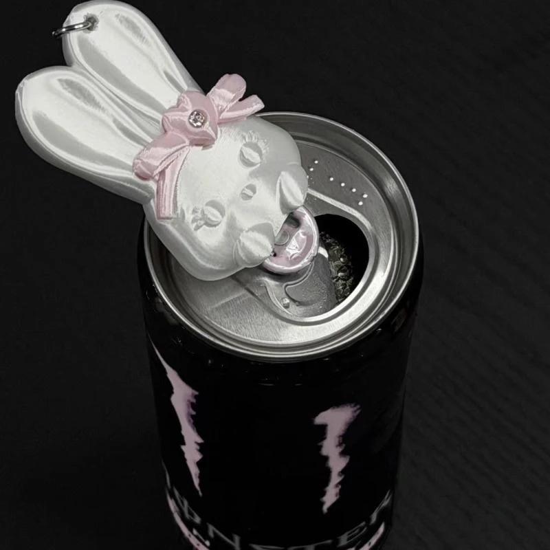 3D Printed Rabbit Bottle Opener Keychain Rhinestone Bow Cute Bunny Charm Bag Pendant for Girls Daily Carry Gifts