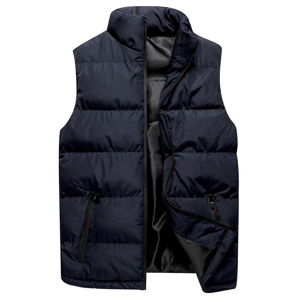 Men  Winter Fashion Stand Collar  Color Waistcoat Vest Jacket Top Coat