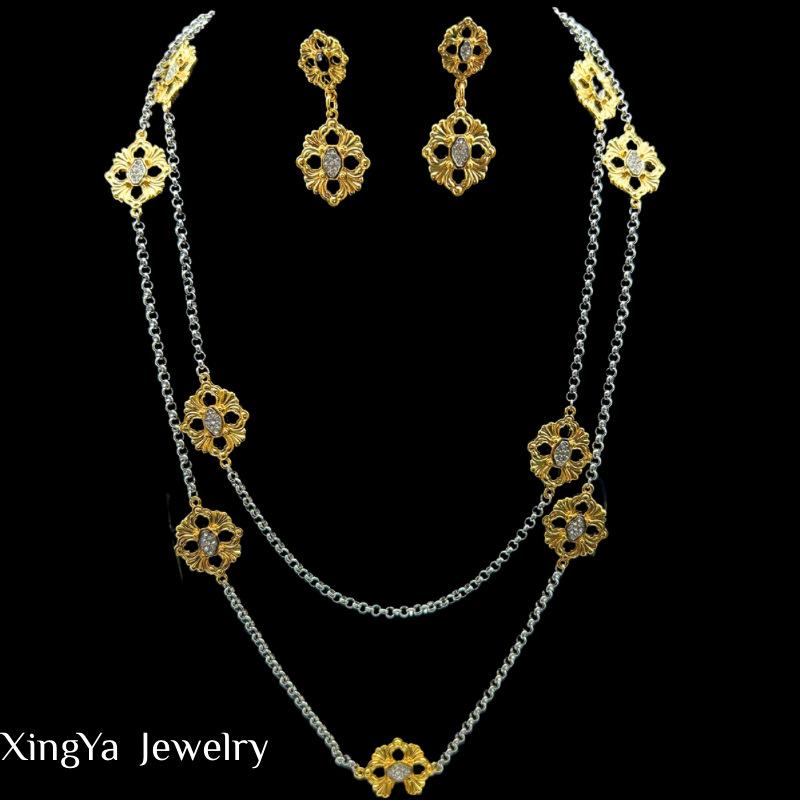 

Light Luxury Electroplated Real Gold Dual Color High-end Fashion Temperament Long Sweater Chain Necklace Earrings Daily Set
