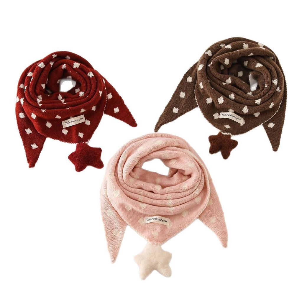 Korean Style Polka Dot Wool Knit Winter Baby Scarf for Boys and Girls - Thick Warm Triangle Neck Protector