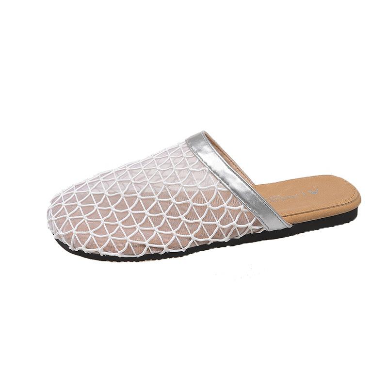New fishing net bag head slippers women's summer new one-pedal hollow mesh cool slippers breathable flat bottom sandals