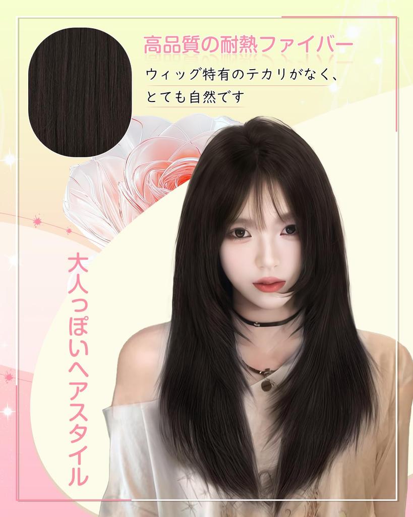 Sofeiyan Wig Long Straight Layer Cut Wig Black Brown Full Wig Cosplay Everyday Use Natural Women Small Face Popular Heat Resistant Wig Fashion