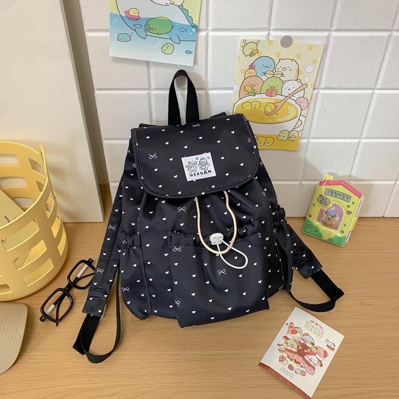 Bow Polka Dot Drawstring Women's Backpack Preppy Style Cute Fashion Bag for College Students Commute Travel & Casual Use