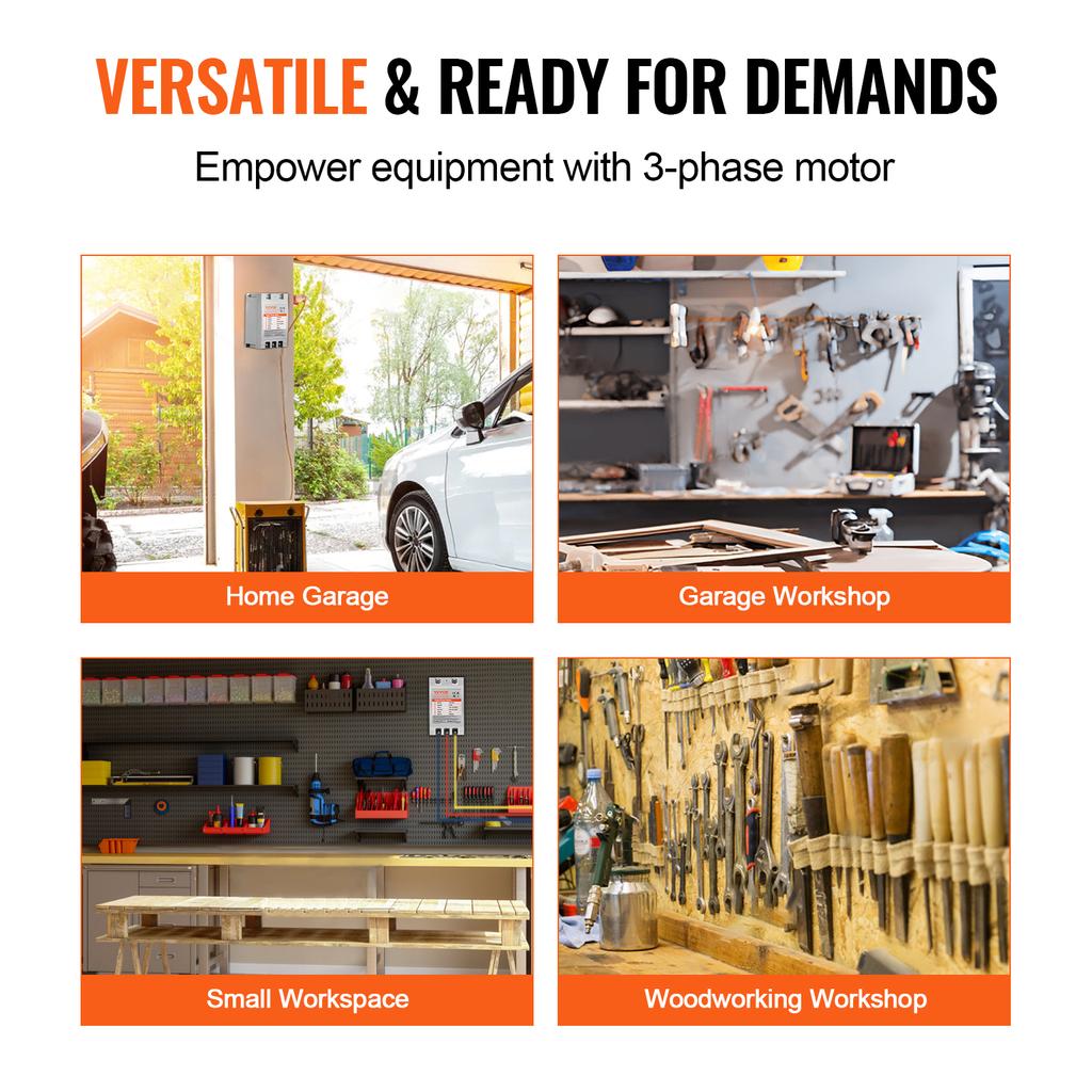 SucceBuy Digital Converter 5/7.5/10HP Single Phase to 3 Phase Converter Digital Phase Shifter for Residential Light Commercial