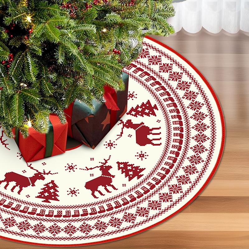 90/120cm Christmas Tree Skirt Snowman Reindeer Snowflake Tree Mat 2024 Christmas Home Decoration Winter Holiday New Year Gifts