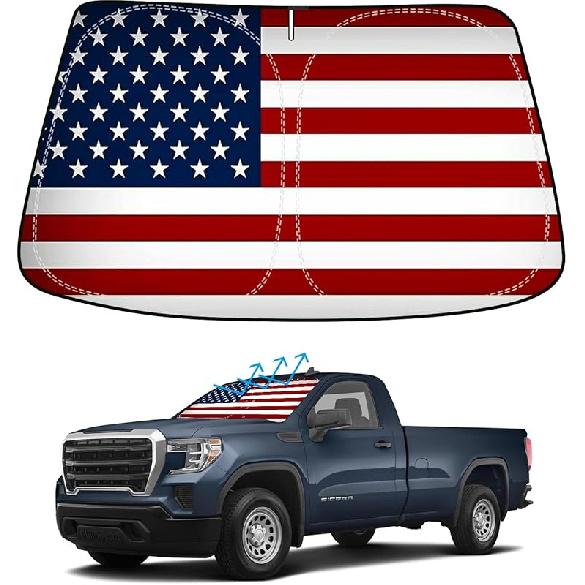 Holographic Reflective Car Windshield Sun Shade Compatible With GMC Sierra 1500 2500 HD 3500 HD 2014-2018, Foldable Reflective Window Sunshade For UV