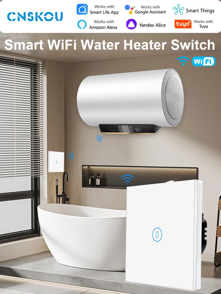 EU Standard 20A Double Pole Smart Switch with Touch & Tuya Alexa Control for Water Heaters