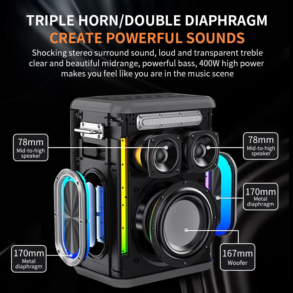 CYBORIS X15 Outdoor Karaoke Subwoofer 400W TWS Bluetooth-compatible Speaker with Microphone + Remote