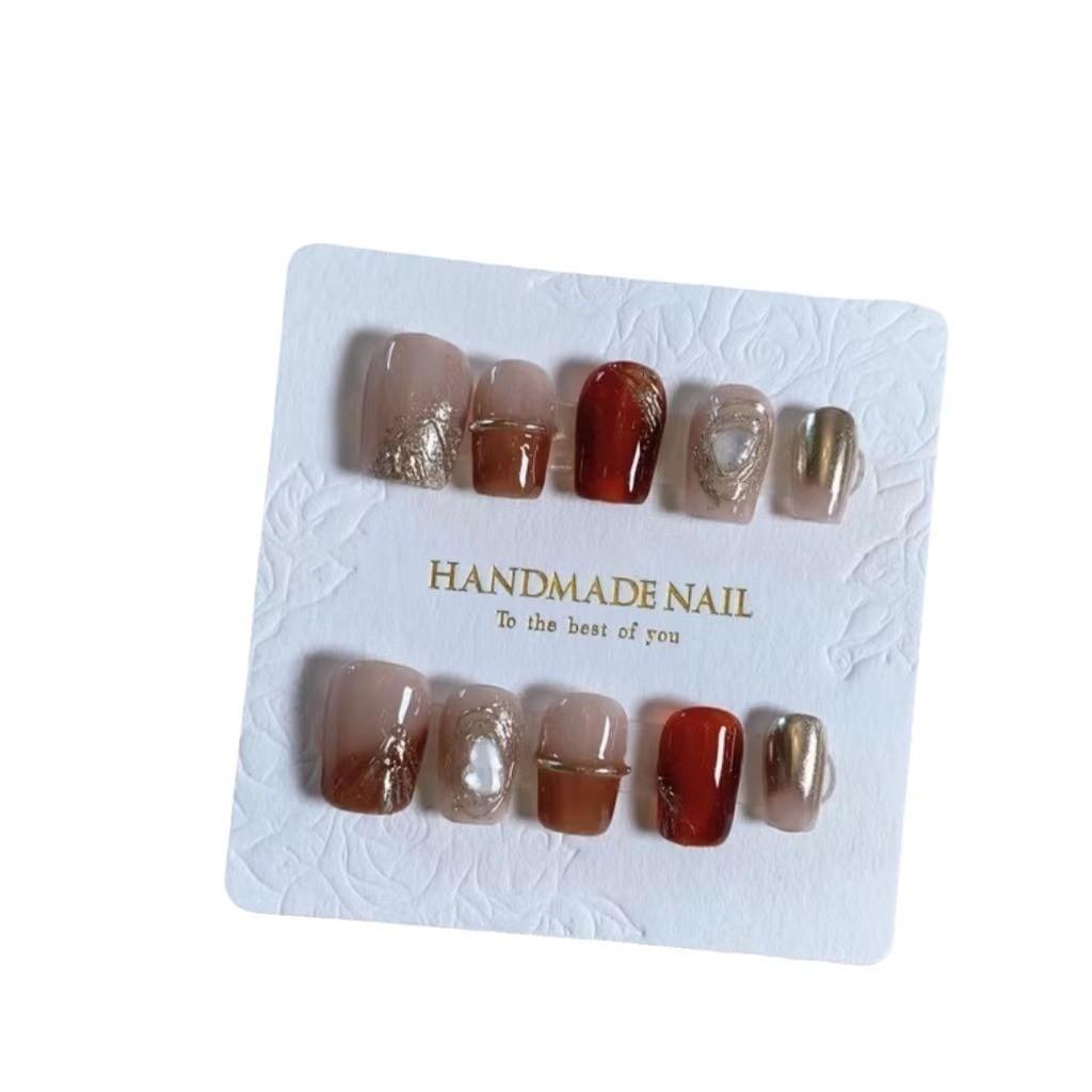 Brown Simple Handmade Nail Art Nude Nail Patch Decoration Finger