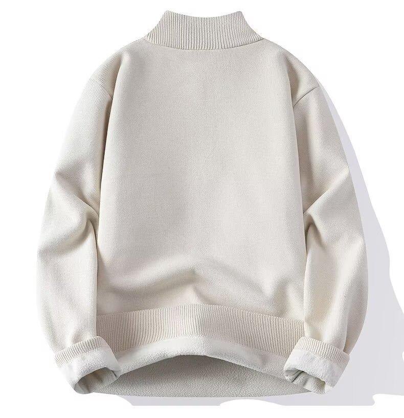 Men's High Neck Plush Knit Zip-Up Sweater