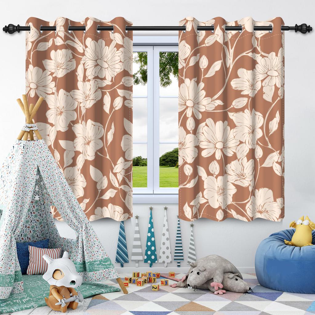2pcs Fresh Flowers Plants Blackout Curtain Bedroom Privacy Partition Living Room Darkening Heat insulation Window Curtains