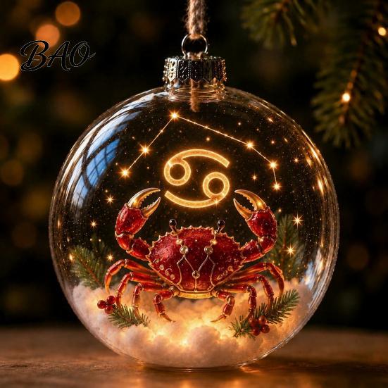 Acrylic Xmas Balls for Party Lighted Zodiac Christmas Ornament, Glowing Sign Ball with Warm LED, Durable Garden 3D Clear Hanging Pendant Tree Mantel,