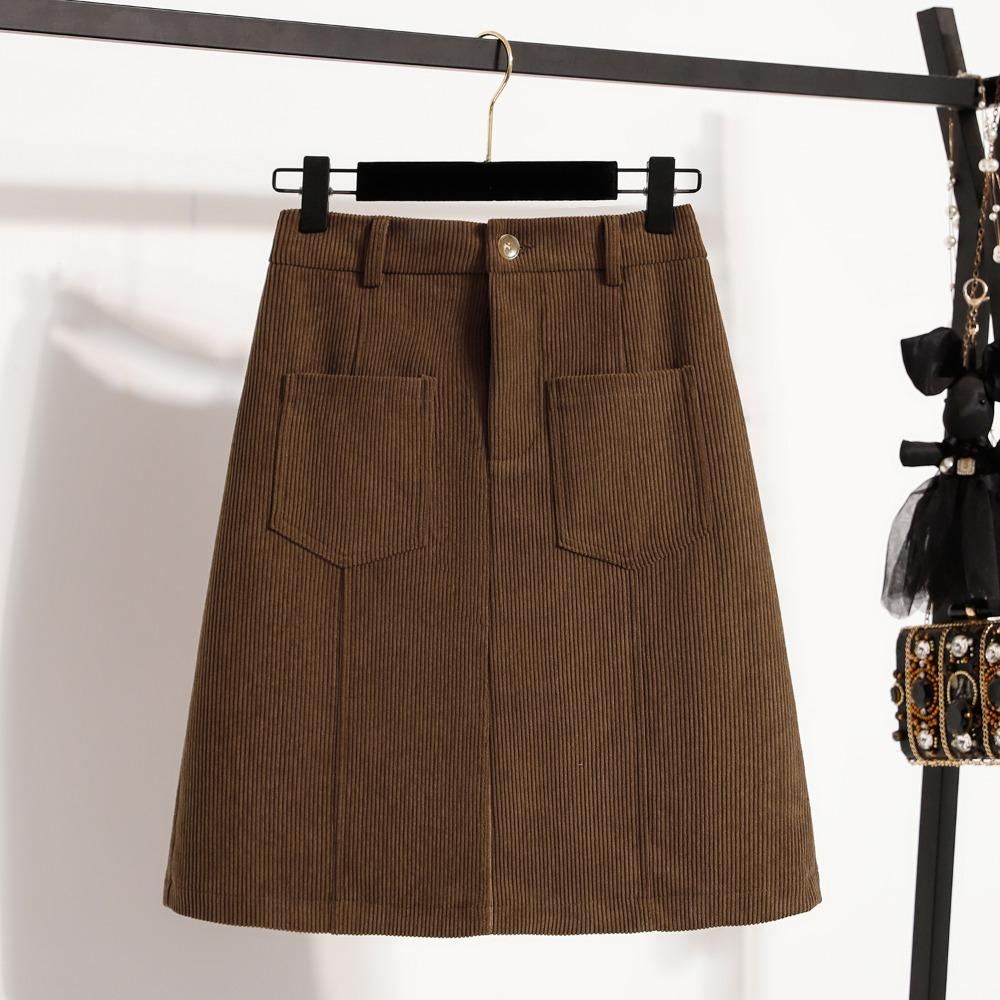 DIMANAF Plus Size 2025 New Winter Women Skirts Corduroy Loose Casual Elastic Waist Fashion Lady Thick Short